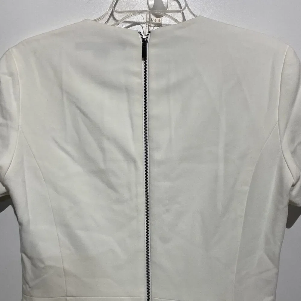French Connection Womens White Short Sleeve‎ Sheath Dress Size 8 Exposed Zipper